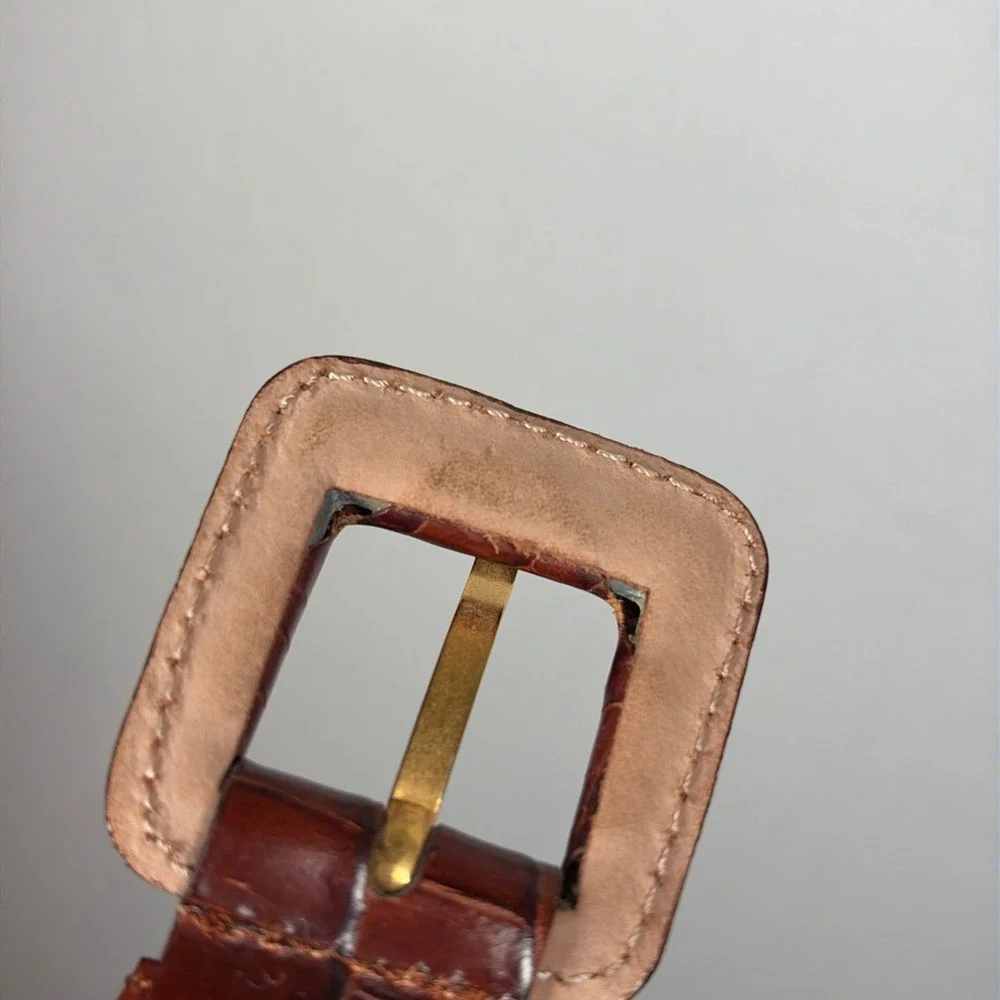 Talbots Reddish Brown Croc Embossed Leather Belt Made in Italy Size S 6011